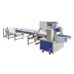 Автоматическая горизонтальная упаковочная машина DXDZ-350XD под ВПП (3 servo, лент.150 мм, рег.форм., min bag L 120, H 50, трансп.попереч.запайки)